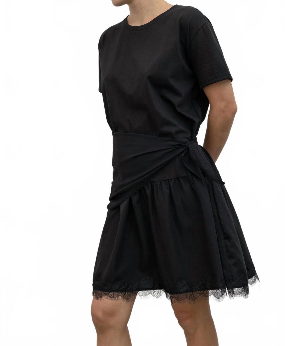 NEW COLLECTIVE lace hem wrap mini dress in black